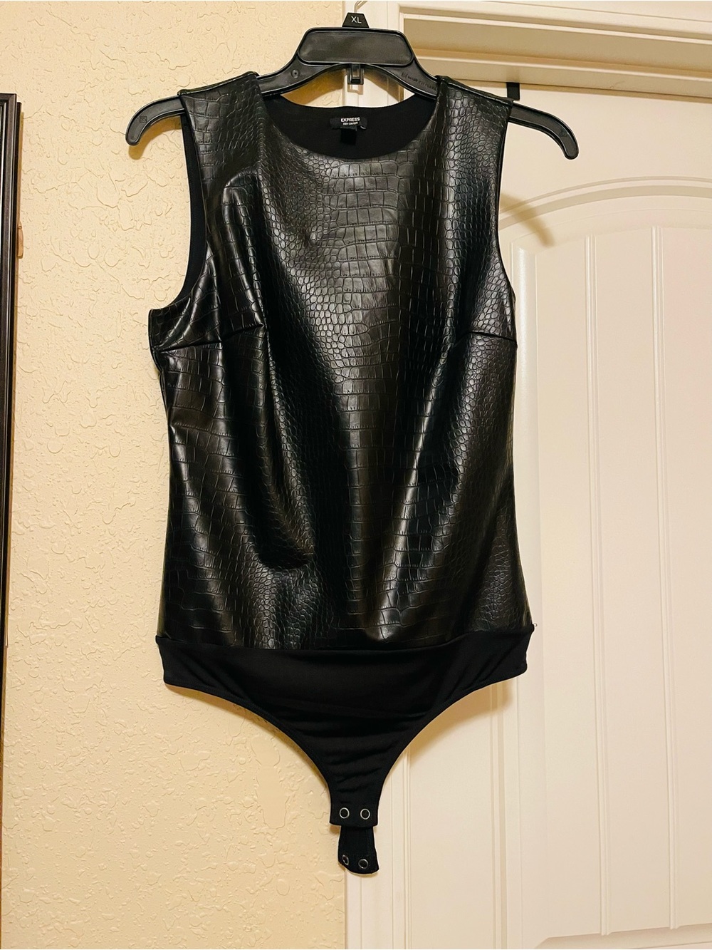 Cooperative Black Faux-Leather Croc-Embossed womens One-Piece